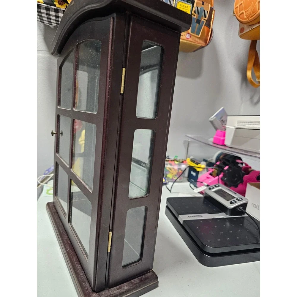 Vintage Wood Glass Curio Cabinet Wall Hanging Display Case Espresso Brown